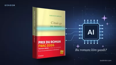 C'était ça ou mourir romanının kapağı ve yapay zekâ çipi simgesi