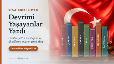Türk bayrağı önünde Nutuk, Çankaya, Tek Adam ve Ankara gibi kitapların sırtları; Cumhuriyet'in ilk yıllarını anlatan kitap listesi kapağı